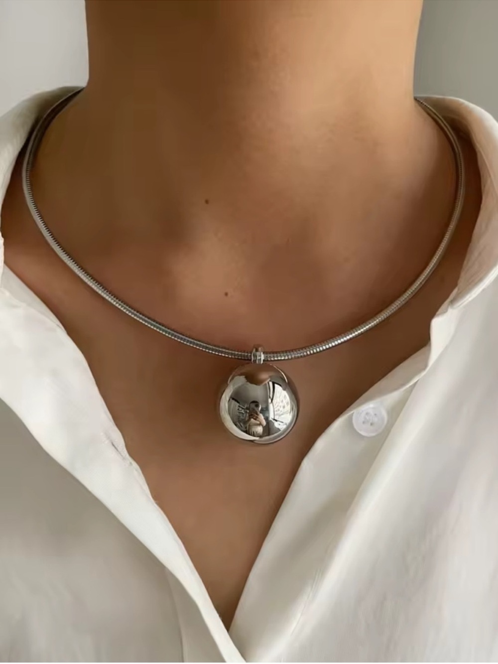 Modern Silver Orb Pendant Necklace